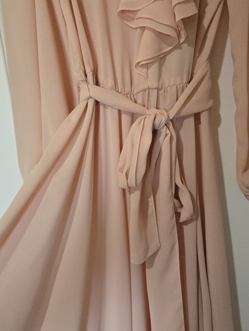 Vintage 1960s? Union Made Pink Ruffle Flower Front Tie-Waist Dress, SIZE S? - Picture 11 of 16